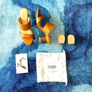 Pashion Footwear The Slide - Whiskey/Lt Wood Block 3 inch Size 7.5